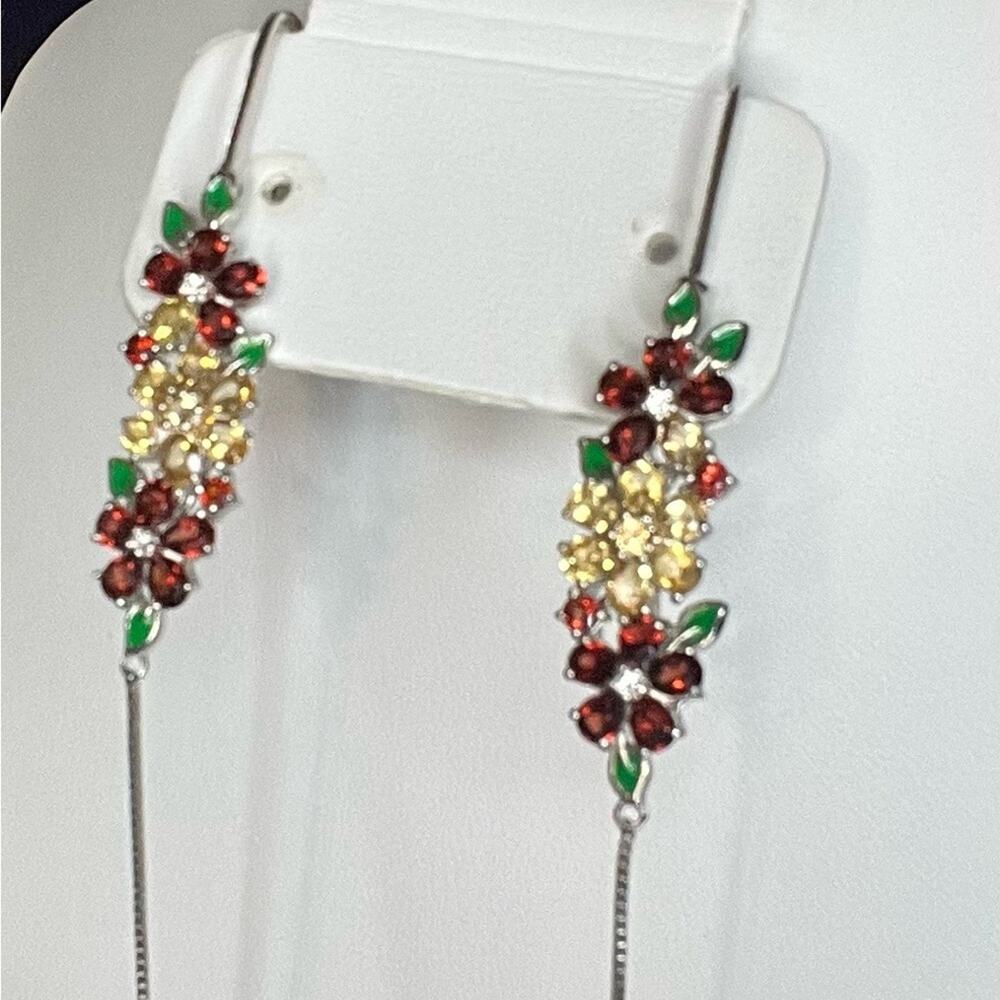 Brazilian Citrine & Multi Gemstone Floral Earrings, Platinum Over Sterling 6ctw